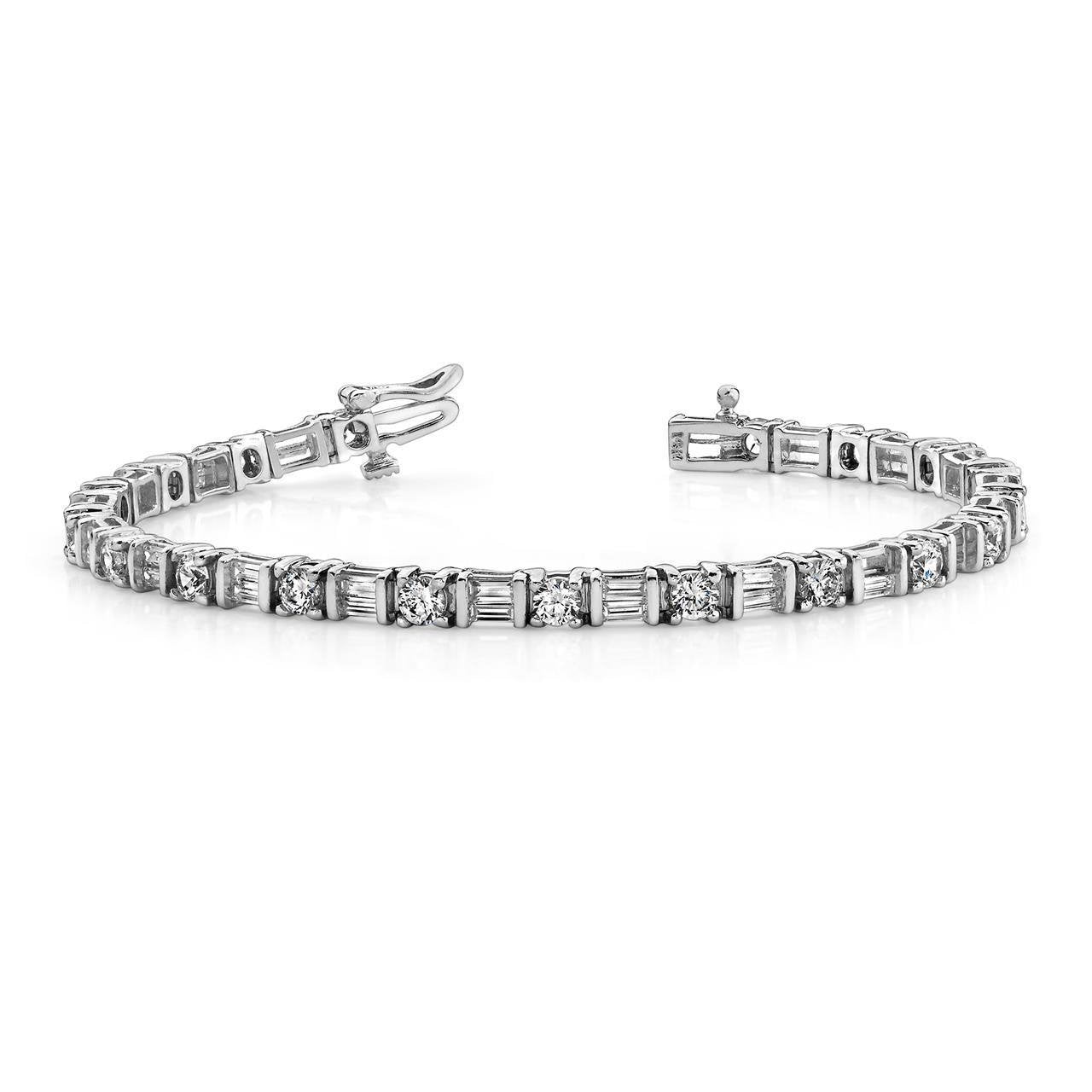 11.40 Ct Round & Baguette Prong Channel Set Natural Diamond Tennis Bracelet