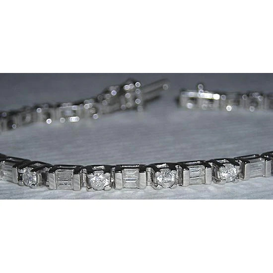 11.40 Ct. Real Diamond Tennis Bracelet WG Baguettes & Round Diamonds