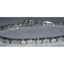 11.40 Ct. Real Diamond Tennis Bracelet WG Baguettes & Round Diamonds