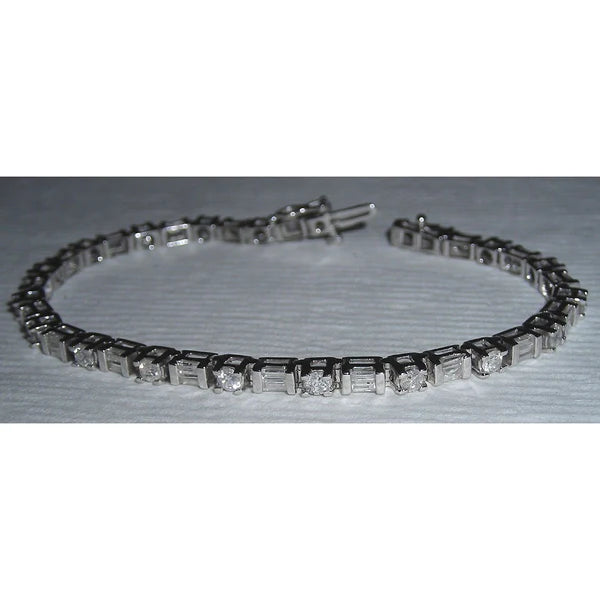 11.40 Ct. Real Diamond Tennis Bracelet WG Baguettes & Round Diamonds