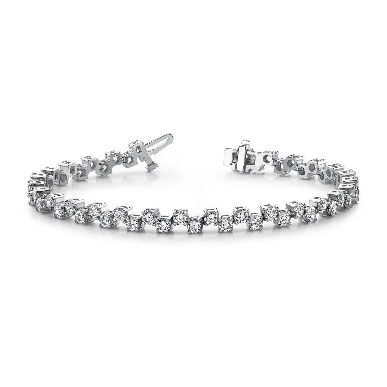 11.55 Ct Round Cut Sparkling Real Diamonds Zig Zag Bracelet White Gold 14K