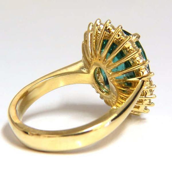 11 Ct Oval Green Emerald With Diamond Wedding Ring 14K Yellow Gold