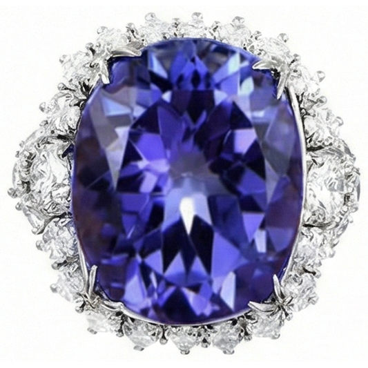 12.25 Ct Big Oval Tanzanite With Natural Earth Mined Diamonds Wedding Ring White Gold