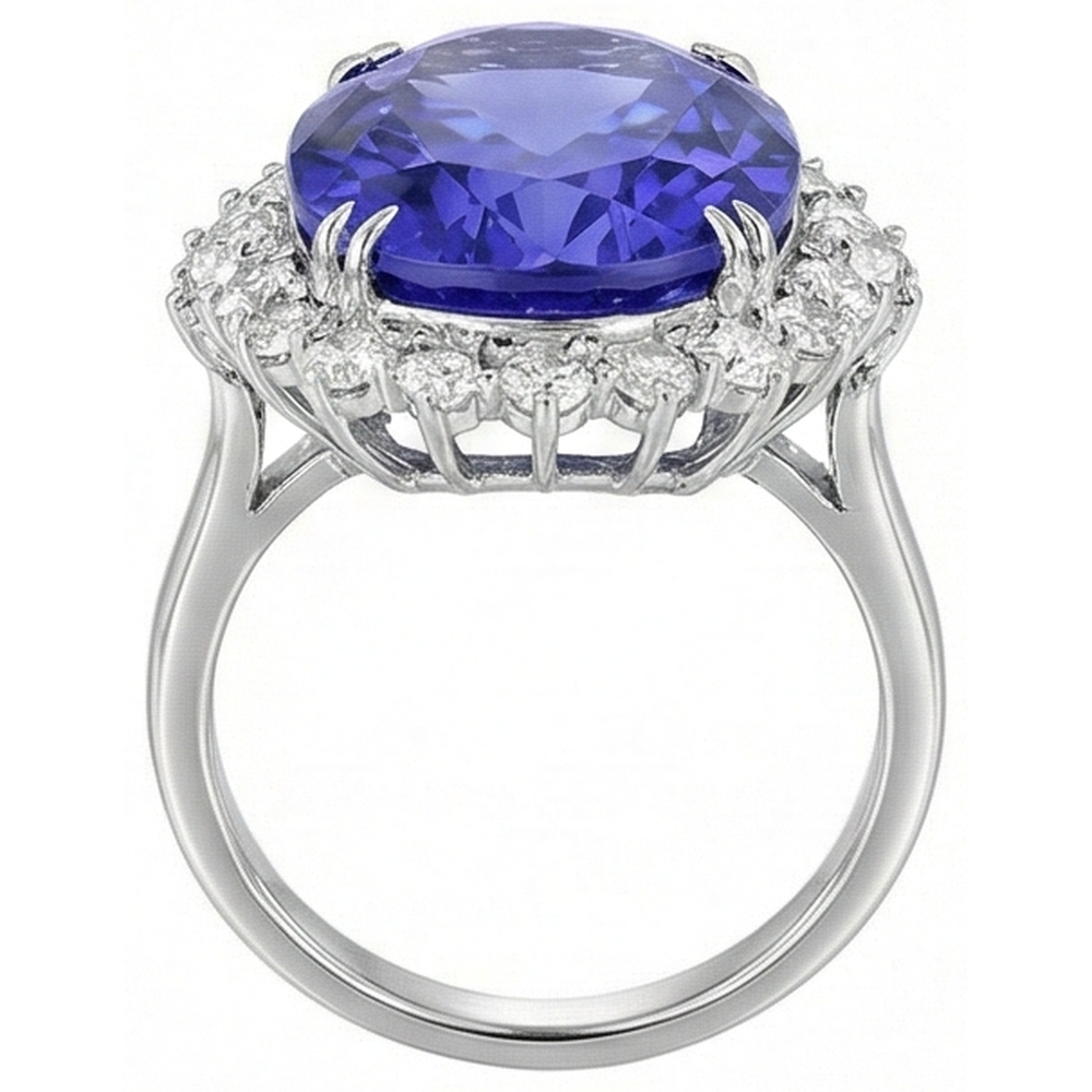 12.25 Ct Big Oval Tanzanite With Natural Earth Mined Diamonds Wedding Ring White Gold