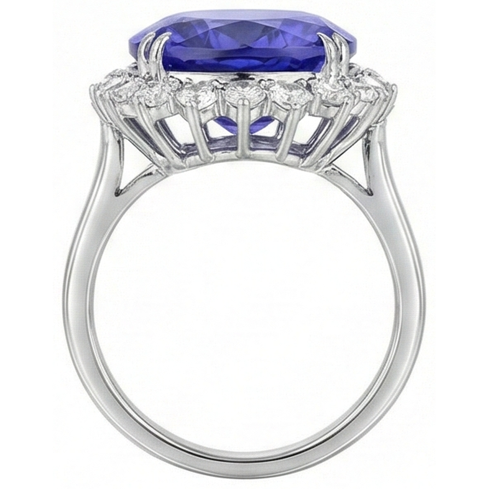 12.25 Ct Big Oval Tanzanite With Natural Earth Mined Diamonds Wedding Ring White Gold