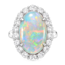 12.50 Carats Opal And Natural Earth Mined Diamonds Wedding Ring New White Gold 14K