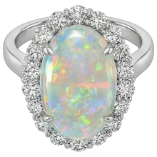12.50 Carats Opal And Natural Earth Mined Diamonds Wedding Ring New White Gold 14K