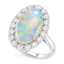 12.50 Carats Opal And Natural Earth Mined Diamonds Wedding Ring New White Gold 14K