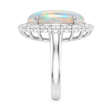 12.50 Carats Opal And Natural Earth Mined Diamonds Wedding Ring New White Gold 14K