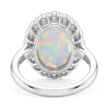 12.50 Carats Opal And Natural Earth Mined Diamonds Wedding Ring New White Gold 14K
