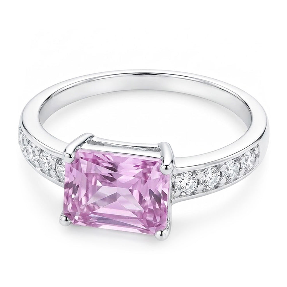 12.50 Carats Prong Set Pink Kunzite And Natural Earth Mined Diamonds Ring White Gold 14K