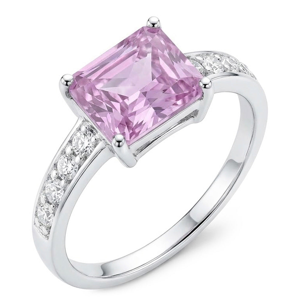 12.50 Carats Prong Set Pink Kunzite And Natural Earth Mined Diamonds Ring White Gold 14K