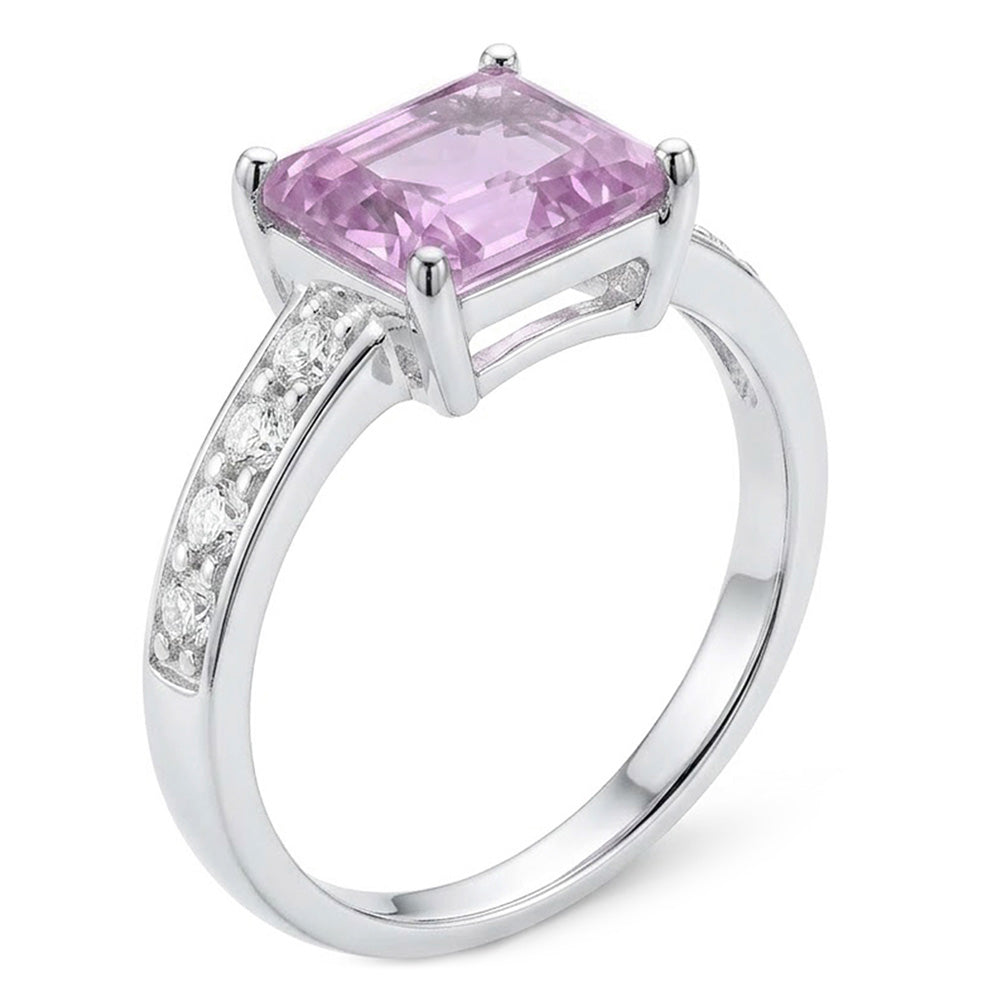 12.50 Carats Prong Set Pink Kunzite And Natural Earth Mined Diamonds Ring White Gold 14K
