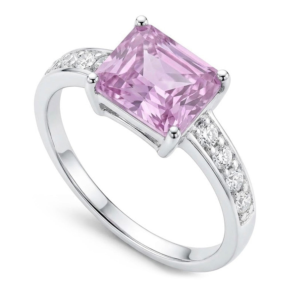 12.50 Carats Prong Set Pink Kunzite And Natural Earth Mined Diamonds Ring White Gold 14K