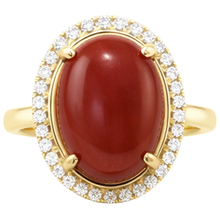 12.50 Carats Red Coral With Natural Earth Mined Diamonds Wedding Ring Gold Yellow 14K