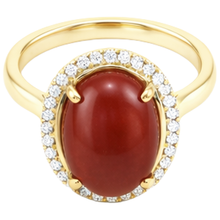12.50 Carats Red Coral With Natural Earth Mined Diamonds Wedding Ring Gold Yellow 14K