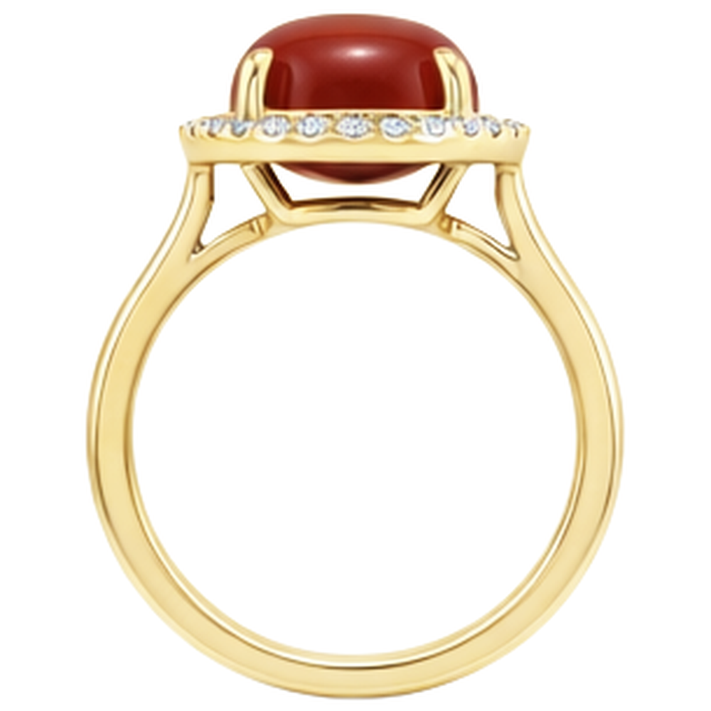 12.50 Carats Red Coral With Natural Earth Mined Diamonds Wedding Ring Gold Yellow 14K