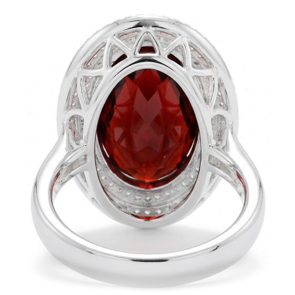 12.50 Ct Oval Mandarin Garnet With Natural Earth Mined Diamonds Ring 14K White Gold
