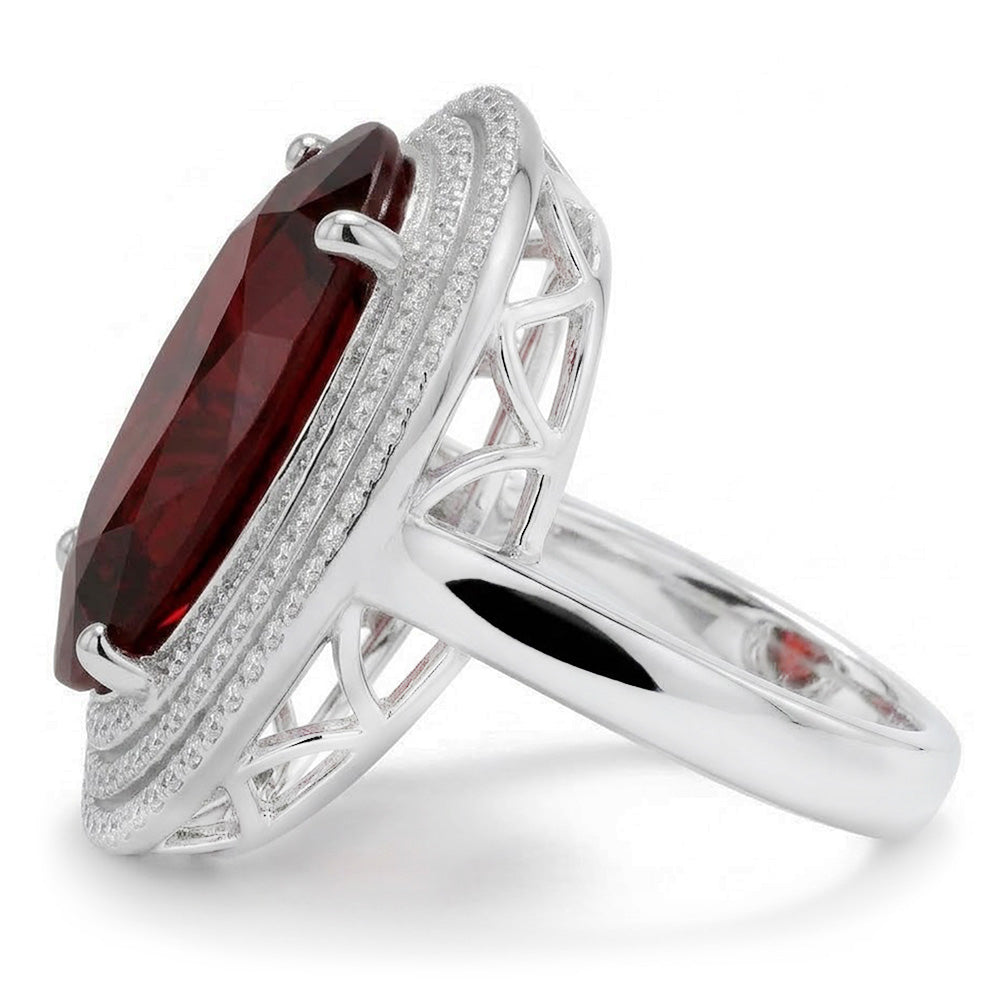 12.50 Ct Oval Mandarin Garnet With Natural Earth Mined Diamonds Ring 14K White Gold