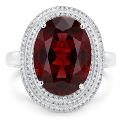 12.50 Ct Oval Mandarin Garnet With Natural Earth Mined Diamonds Ring 14K White Gold