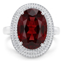 12.50 Ct Oval Mandarin Garnet With Natural Earth Mined Diamonds Ring 14K White Gold