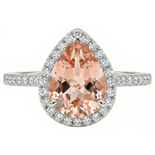 12.50 Ct Pear Morganite With Natural Earth Mined Diamonds Wedding Ring 14K White Gold