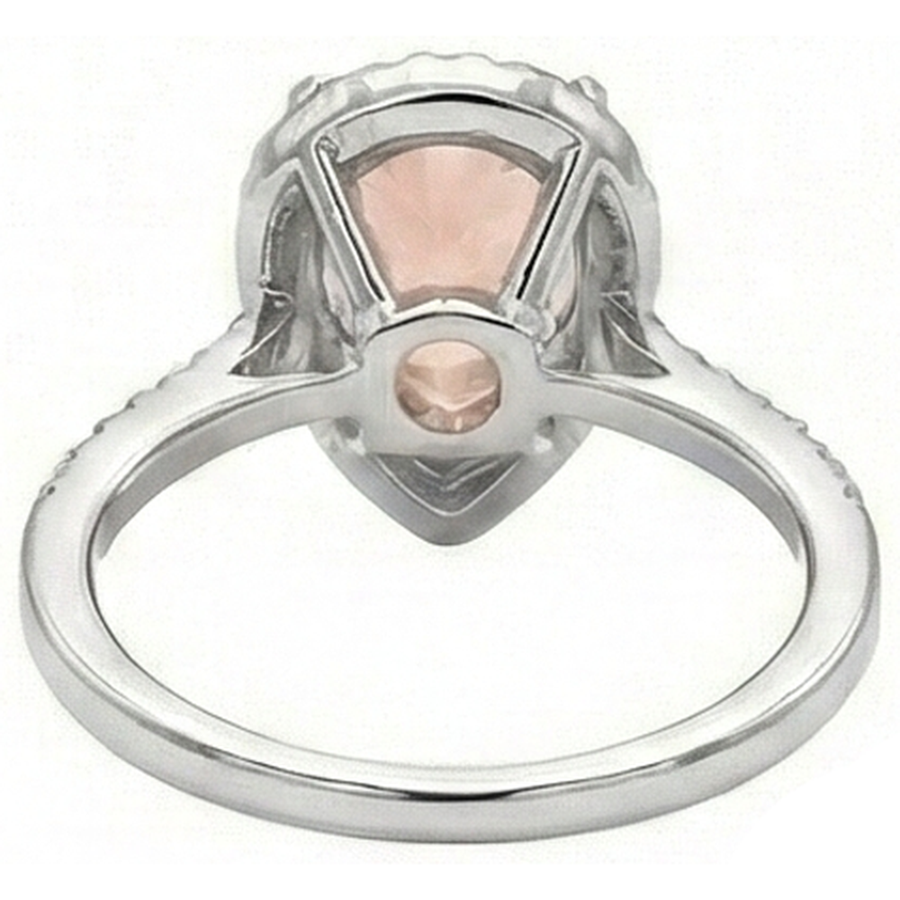 12.50 Ct Pear Morganite With Natural Earth Mined Diamonds Wedding Ring 14K White Gold