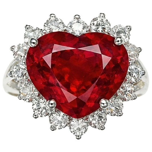 12.75 Ct Heart Shaped Red Ruby Natural Earth Mined DIAMOND ( NOT LAB GROWN ) Ring White Gold 14K New