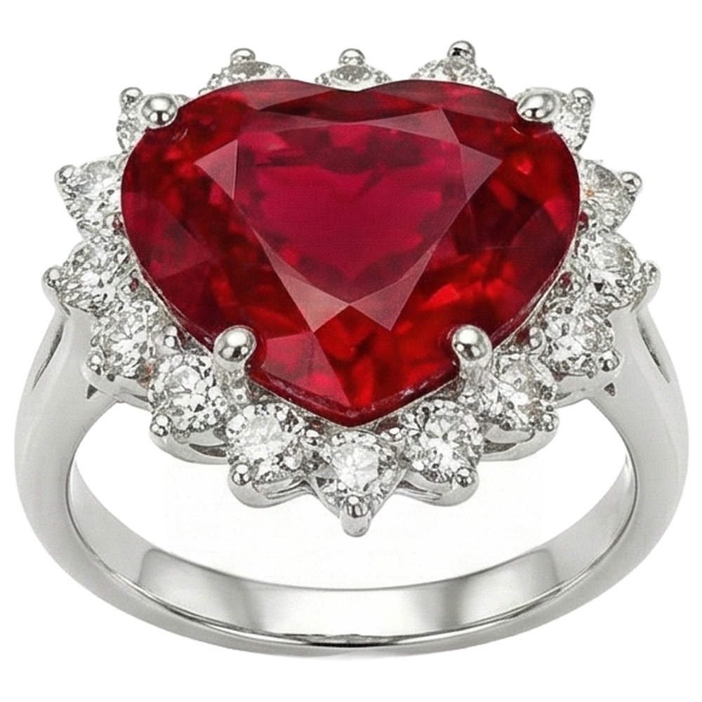 12.75 Ct Heart Shaped Red Ruby Natural Earth Mined DIAMOND ( NOT LAB GROWN ) Ring White Gold 14K New