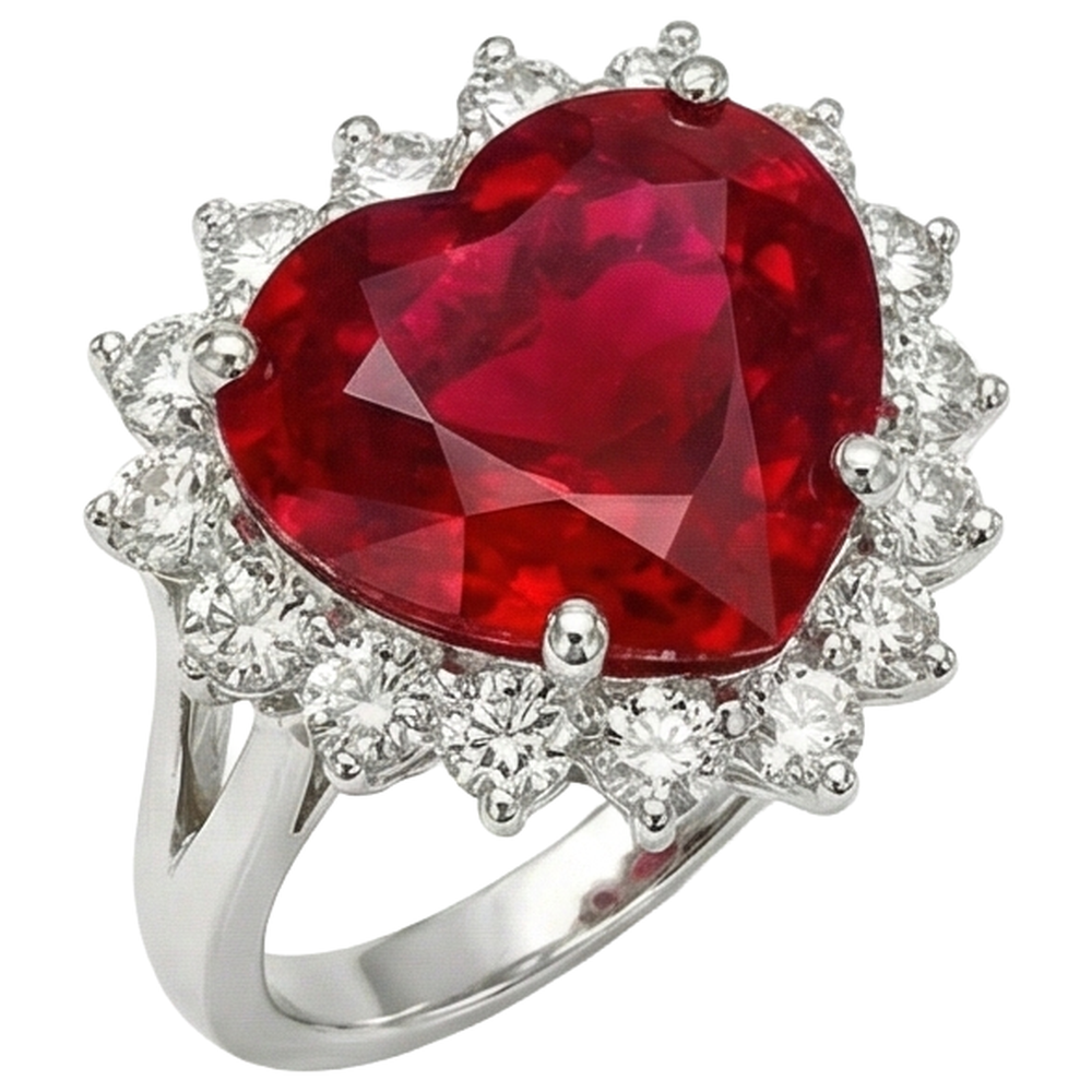 12.75 Ct Heart Shaped Red Ruby Natural Earth Mined DIAMOND ( NOT LAB GROWN ) Ring White Gold 14K New