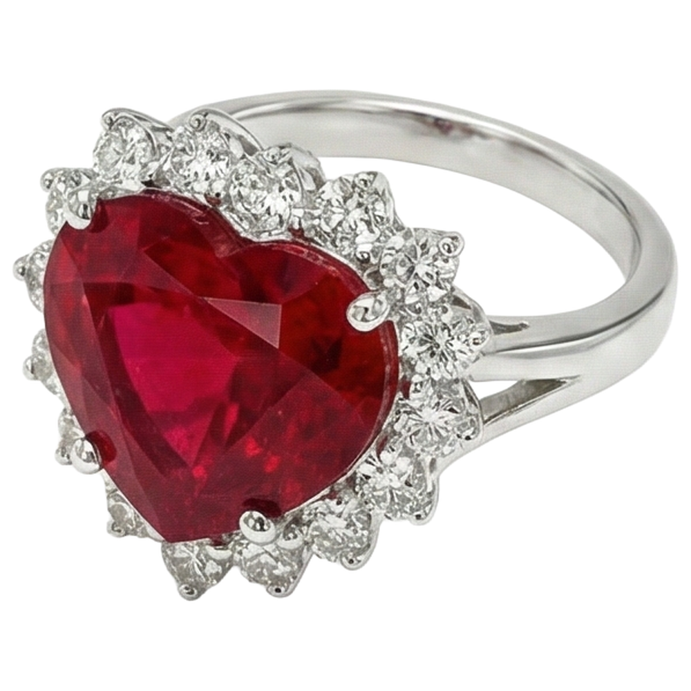 12.75 Ct Heart Shaped Red Ruby Natural Earth Mined DIAMOND ( NOT LAB GROWN ) Ring White Gold 14K New