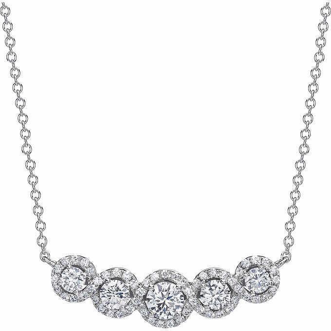 12 Carats Genuine Round Graduation Diamond Necklace Pendant White Gold 14K