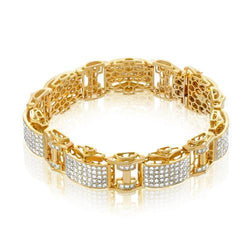 12 Carats Men Round Cut Real Diamond Bracelet Yellow Gold 14K