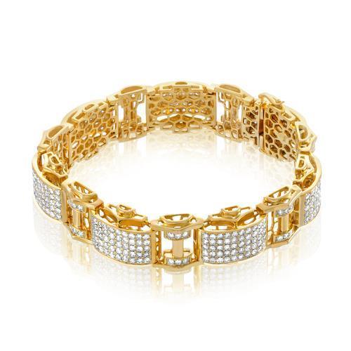 12 Carats Men Round Cut Real Diamond Bracelet Yellow Gold 14K