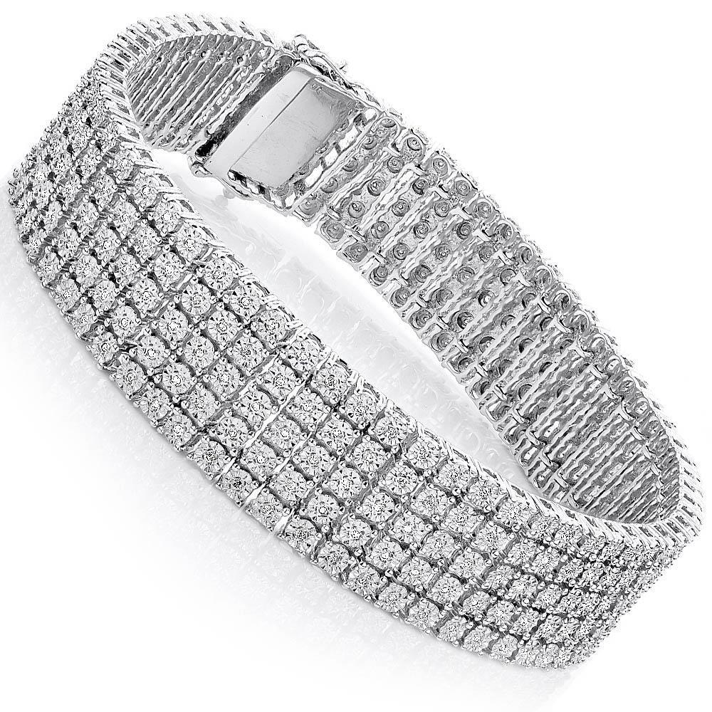 12 Carats Round Cut Men Real  Diamond Bracelet Gold 14K Jewelry