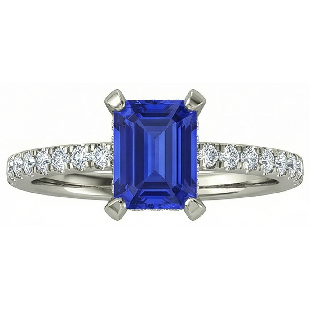 12 Ct Hidden Halo Tanzanite With Natural Earth Mined Diamonds Wedding Ring White Gold