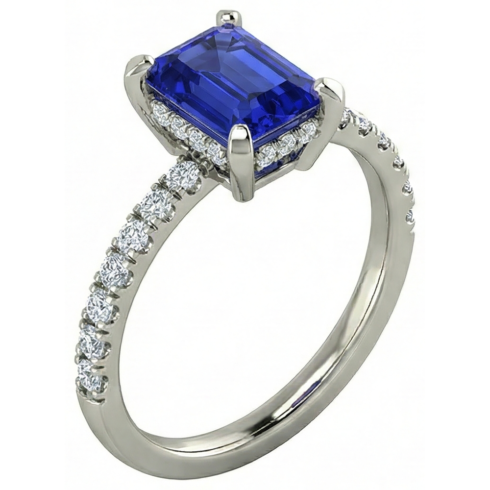 12 Ct Hidden Halo Tanzanite With Natural Earth Mined Diamonds Wedding Ring White Gold