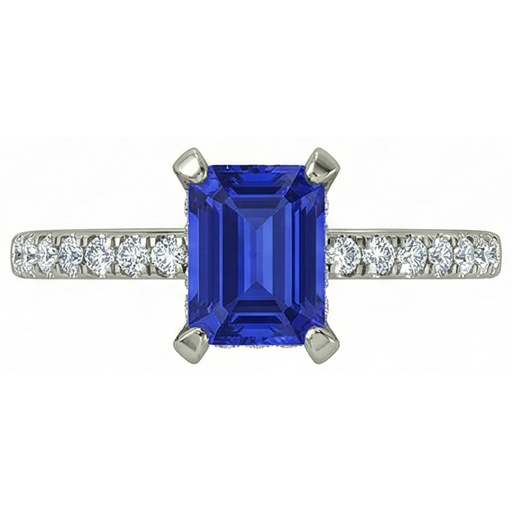 12 Ct Hidden Halo Tanzanite With Natural Earth Mined Diamonds Wedding Ring White Gold