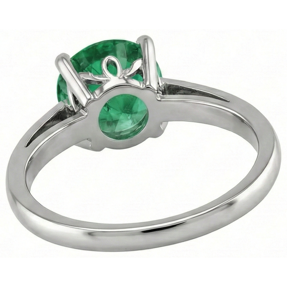 12 Ct Round Cut Green Emerald Ring 14K White Gold