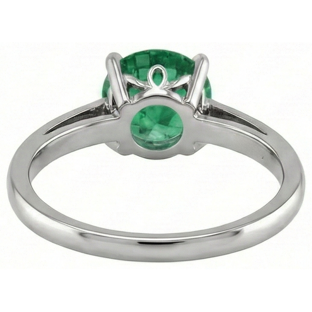 12 Ct Round Cut Green Emerald Ring 14K White Gold