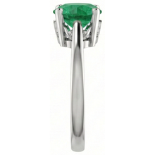 12 Ct Round Cut Green Emerald Ring 14K White Gold