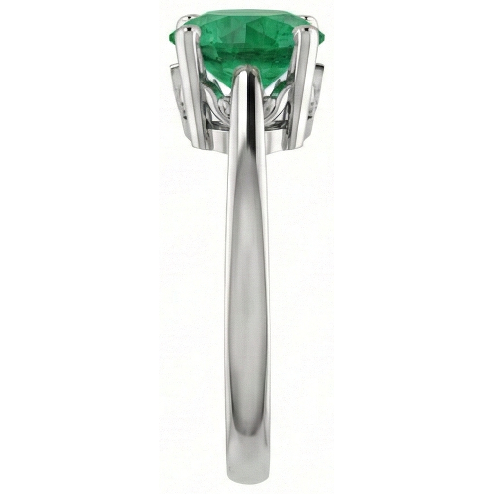 12 Ct Round Cut Green Emerald Ring 14K White Gold