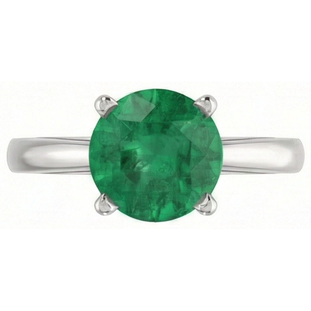 12 Ct Round Cut Green Emerald Ring 14K White Gold