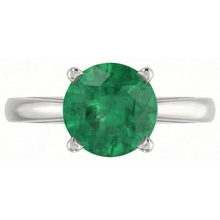 12 Ct Round Cut Green Emerald Ring 14K White Gold