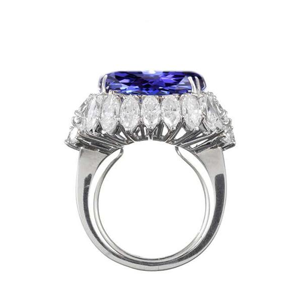 12.25 Ct Big Oval Tanzanite With Diamonds Wedding Ring White Gold