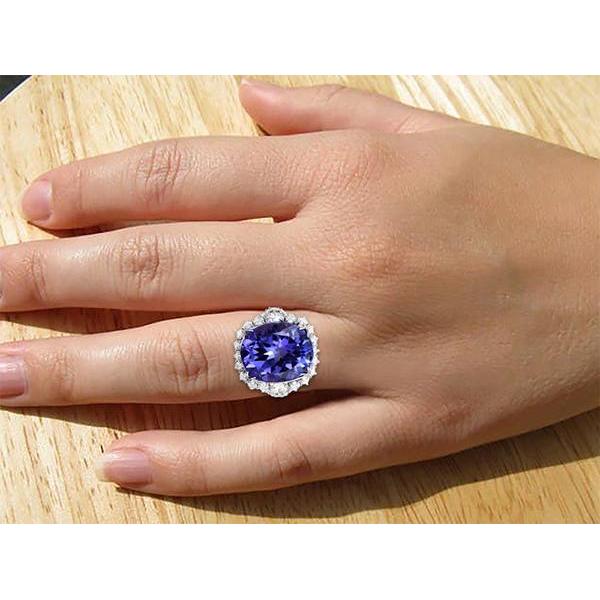 12.25 Ct Big Oval Tanzanite With Diamonds Wedding Ring White Gold