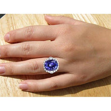 12.25 Ct Big Oval Tanzanite With Diamonds Wedding Ring White Gold