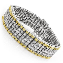 12.50 Carats Yellow And White Real Diamond Men's Bracelet Two Tone Gold 14K