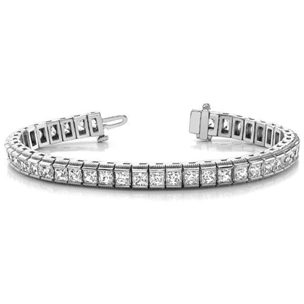 12.60 Carats Sparkling Princess Cut Natural Diamonds Tennis Bracelet WG 14K