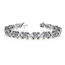 12.60 Ct Round Real Diamond Stylized X Flower Diamond Bracelet Gold 14K
